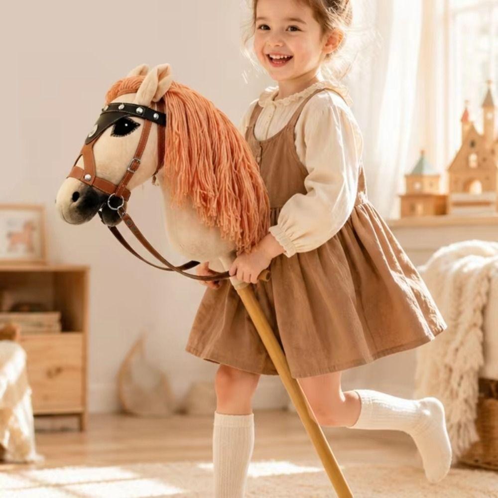 Soft Plush Horse Ride-On Stick Toy Kids Pretend Play Children's Horse Riding Toy  Party Decor