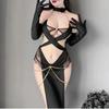 Egyptian Cat Cosplay Women Sexy Lingerie Costumes Porn Outfit Bandage Crothless Dress with Gold Chain and Panties Set