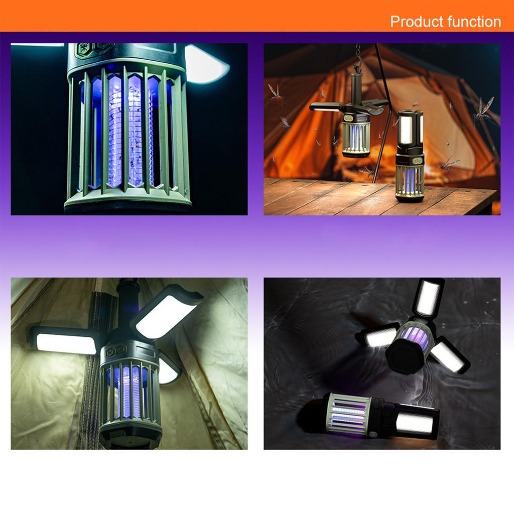 Outdoor Lighting Waterproof Camping Lantern Portable Tent Lantern with Hook Folding Three-petal Mosquito Killer Lantern