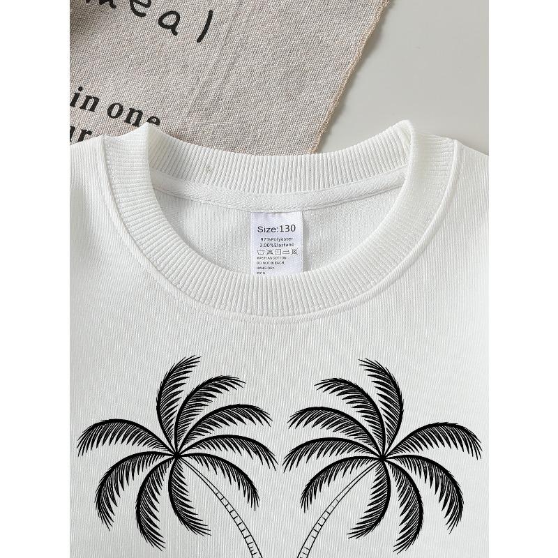European Sizes Kids' Crewneck Sweatshirt Palm Trees Hut Island Maldives , Sportswear And Casual Wear, Soft And Comfortable, Children's Clothing