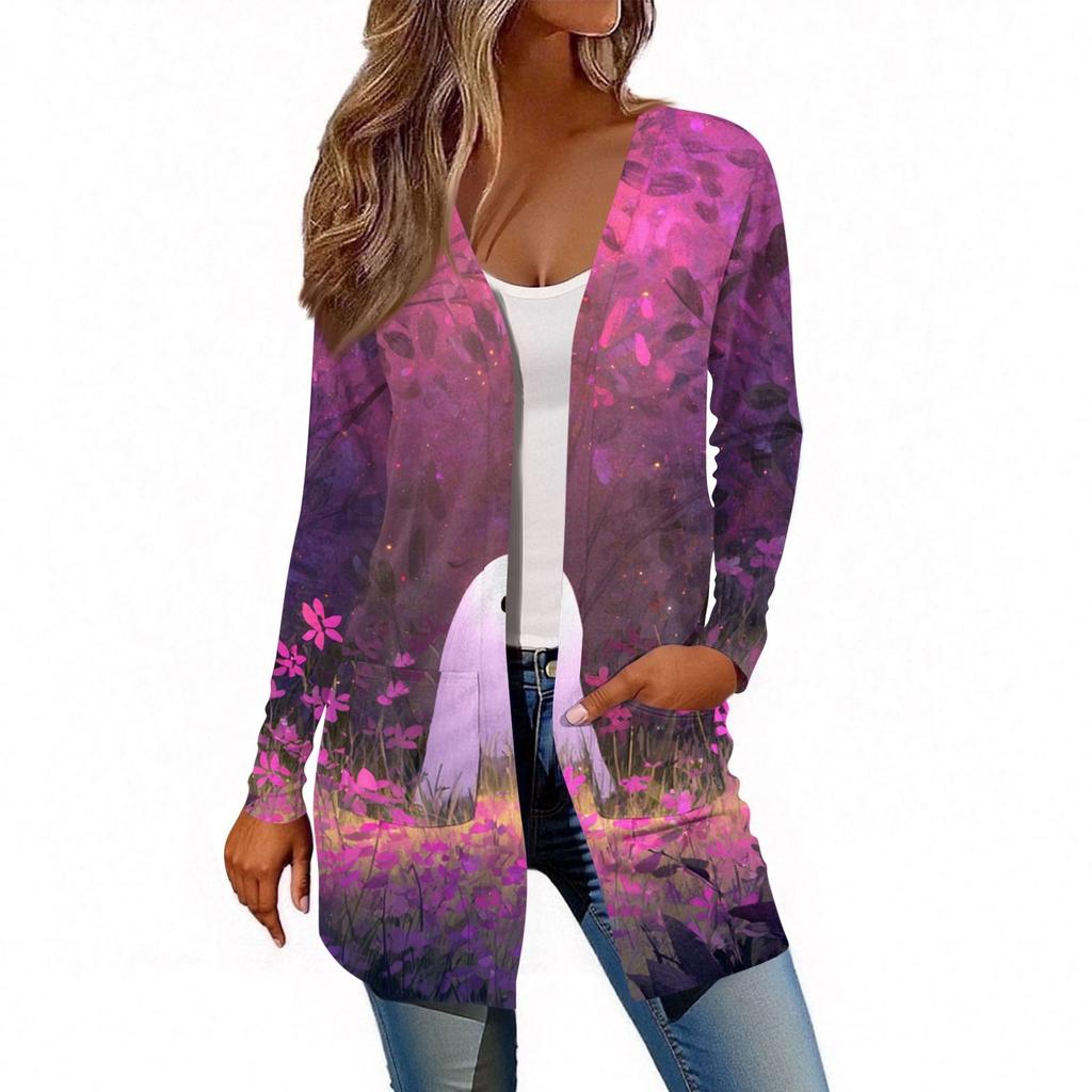 Women's Long Sleeve Cardigan Casual Jacket With Pockets Top