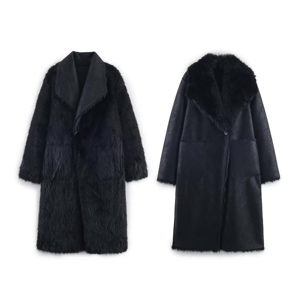 European and American style, wholesale women's clothing fashion and versatile temperament double-sided two-sided artificial fur effect coat