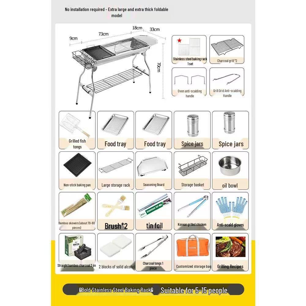 Portable Outdoor Folding Charcoal Barbecue Grill Rack