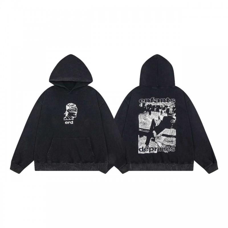 Unisex Oversized Hoodie With Distressed Washed Cotton Print Streetwear Youth Fall