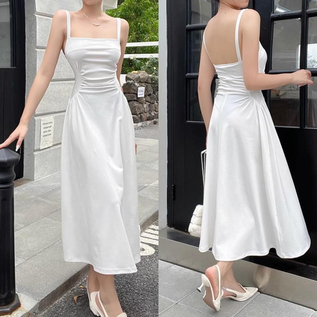 Women's Solid Color Waist-Cinching Short-Sleeved Dress for Summer Graduation, Engagement Party, and Everyday Wear