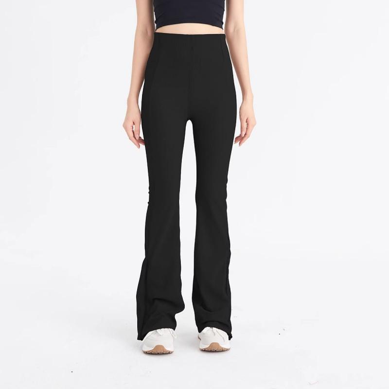 Womens High-Waisted Ribbed Flared Leggings With Side Slit Stretchy Cotton Blend Yoga Pants Casual Wear