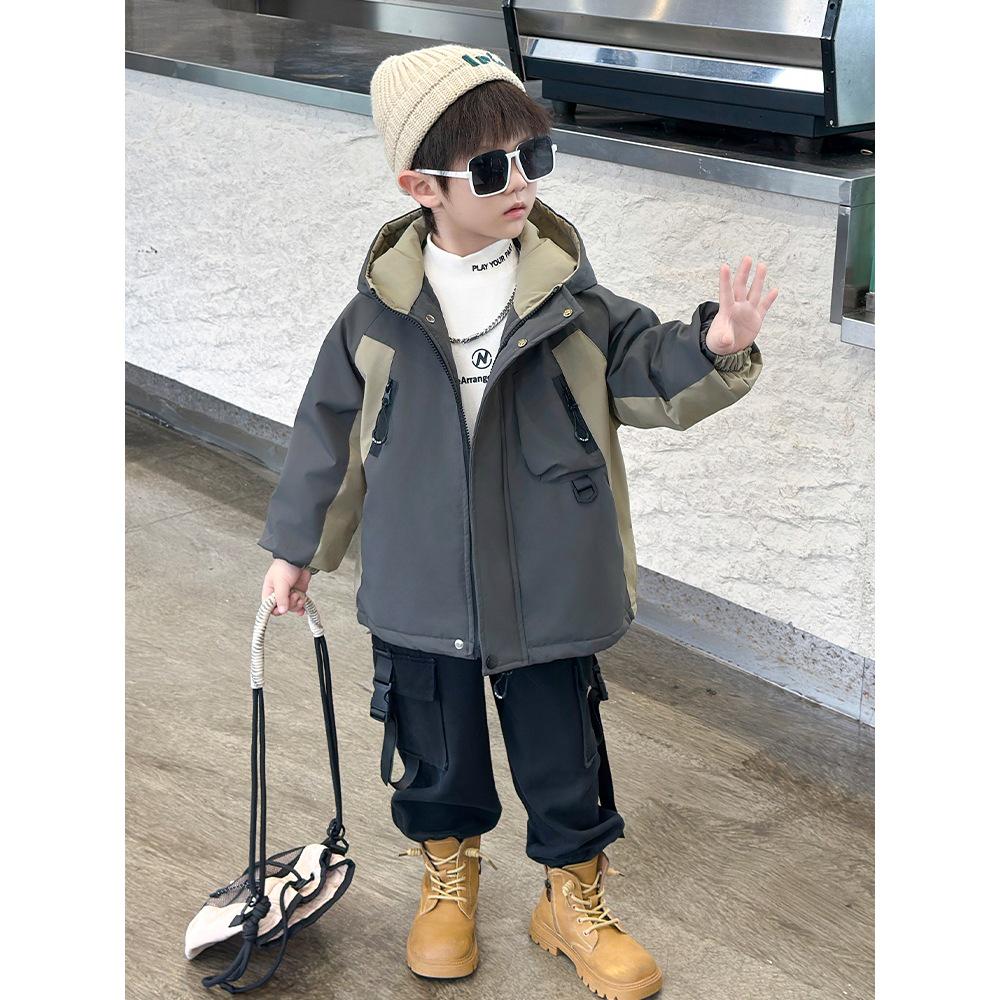 Children's 2025 Stylish Warm Streetwear Jacket - Cool and Handsome Boys' Autumn Winter Plus Velvet Thick Cotton Top