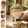 Decorative Resin Desktop Accessory Cute Head Planter, Succulent Little Girl Flower Pot, Human Flowerpot for Plants Face Cactus Container, Bonsai