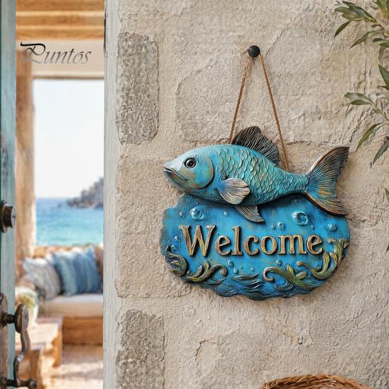 Handgeschnitztes Holzschild zum Aufhängen an der Küste, Retro-Fisch-Anhänger mit Used-Look, Dekorative Wanddekorationen für Zuhause im maritimen Stil mit