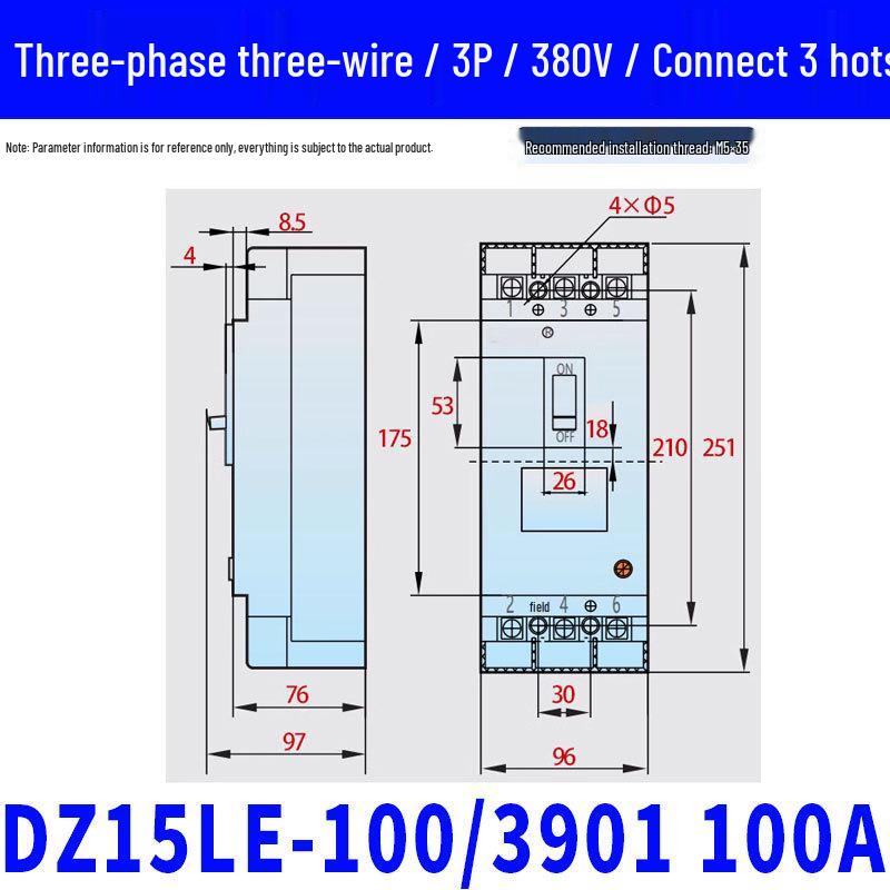 Chint DZ15LE-4901 Circuit Breaker with Leakage Protection, 2P/3P/4P, Plastic Shell, 63A/100A