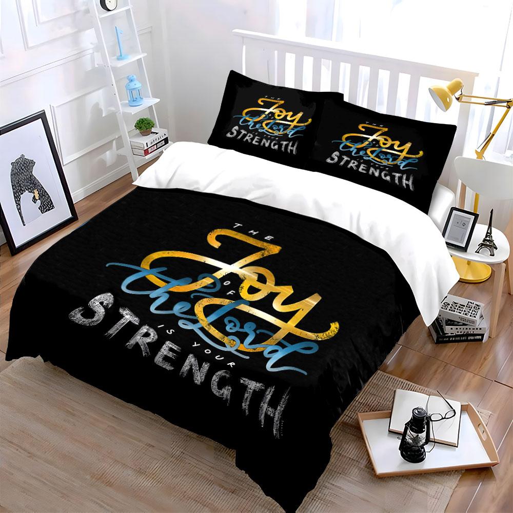 Joy of the Lord Typography Bedding Duvet Cover Set Duvet Cover Pillowcases (1*Duvet Cover 2*Pillowcases, without duvet insert)
