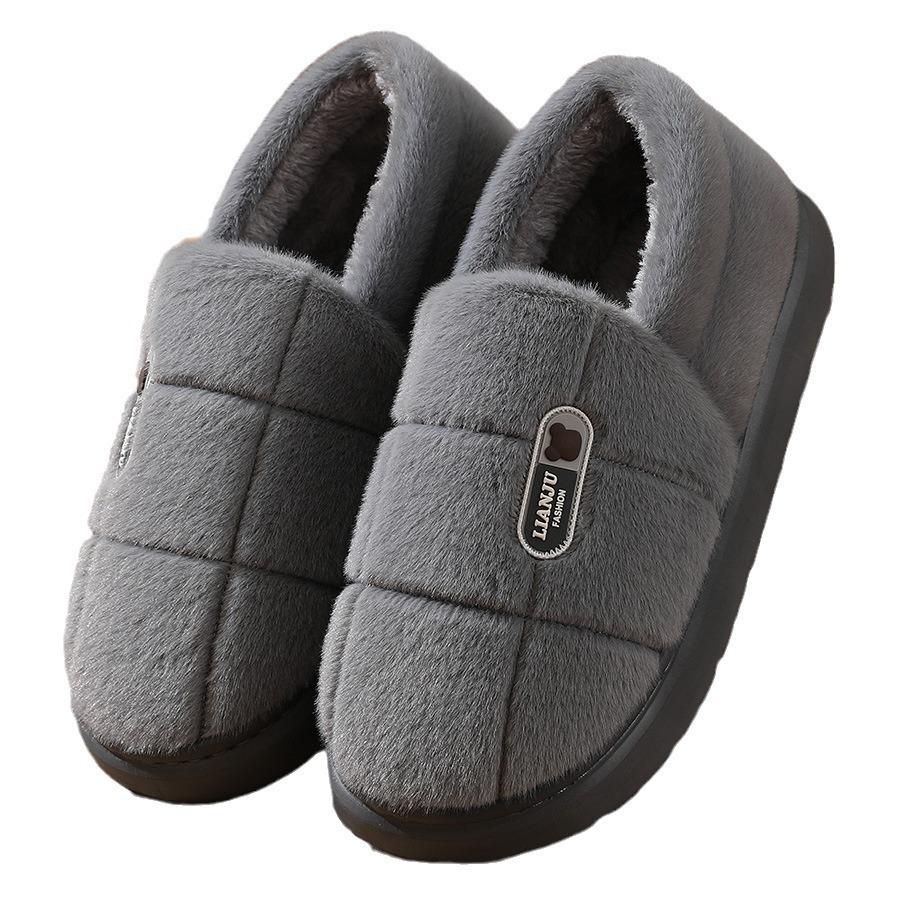 Men's Large Fur-Lined Cotton Slippers, Winter Warm, Sizes 45-48