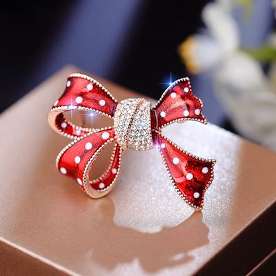 Oil Drop Bow Silk Scarf Buckle Brooch Dual-Purpose, High-End Diamond-Encrusted Suit Coat Accessories Corsage Woman
