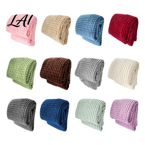Skin Friendly Bed Throw Waffle Textured Fleece Blanket Solid Color Milk Flannel Grid Cut High Density Brushed Velvet Blanket Plush Soft Warm Cozy for