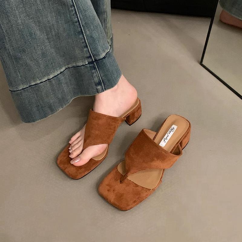 Fashion SUOJIALUN 2024 Summer New Brand Women Slipper Fashion Med Square Heel Outdoor Slides Shoes Ladies Casual Vaction Flip Flops Sand