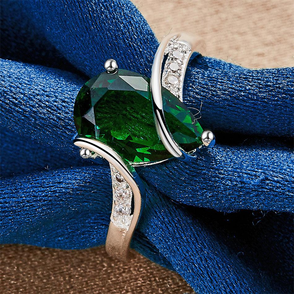 1 Piece of 925 Sterling Silver 7-10 Exquisite Green Zircon Ring, Women's Wedding Accessories Jewelry Gift