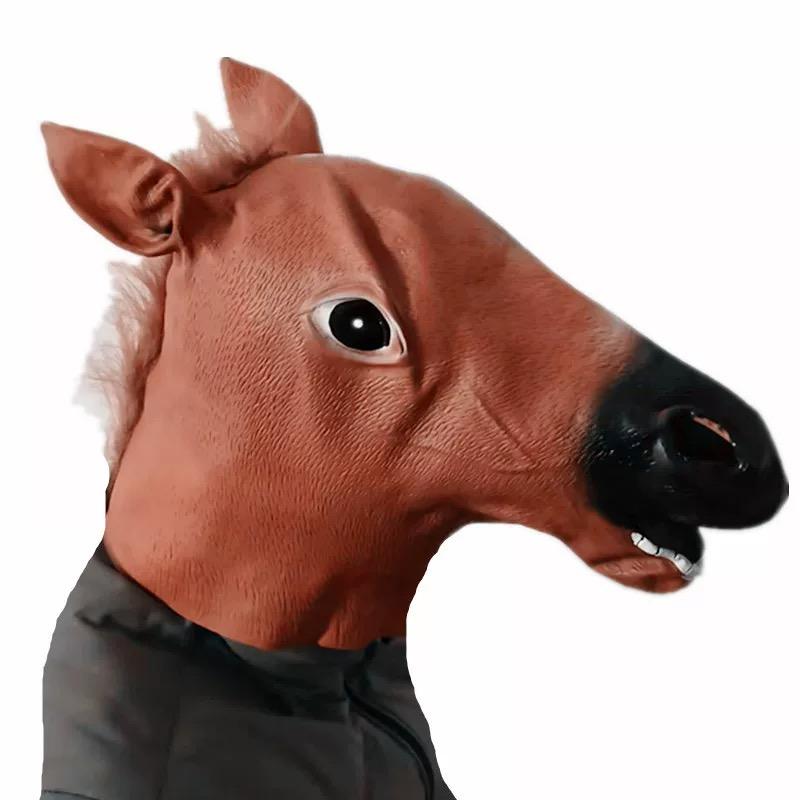 Halloween Pferdekopfmaske, Tierkopfbedeckung, Cosplay braune Pferdekopfbedeckung, Parodie-Requisite aus PVC-Material