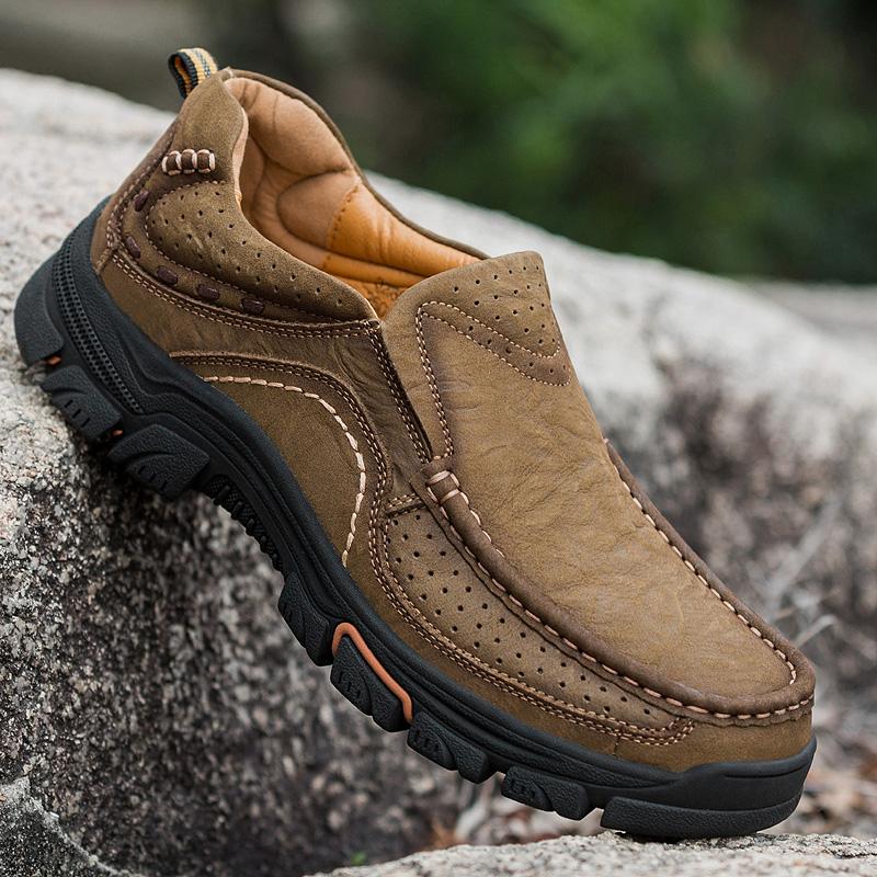 Fashion Outdoor Men's Casual Hiking Shoes Men Non-slip Walking Footwear Genuine Leather Male Comfortable Loafers Male All-match Flats