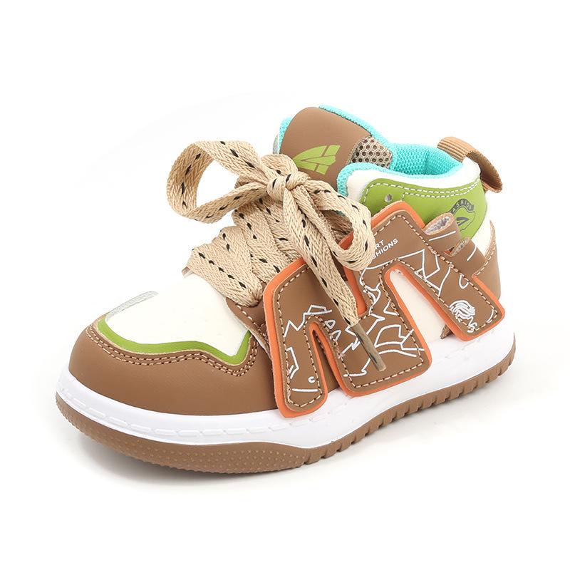 

Children s Sports Shoes 2025 Spring and Autumn Boys High Top Casual Board Shoes Girls Soft Soled Shoes 21 коричневый
