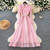 French Celebrity Heavy Industry Lace Dress Women's Autumn V-Neck Long Sleeve Waist Slim A-shaped Dress Court Dress Dress