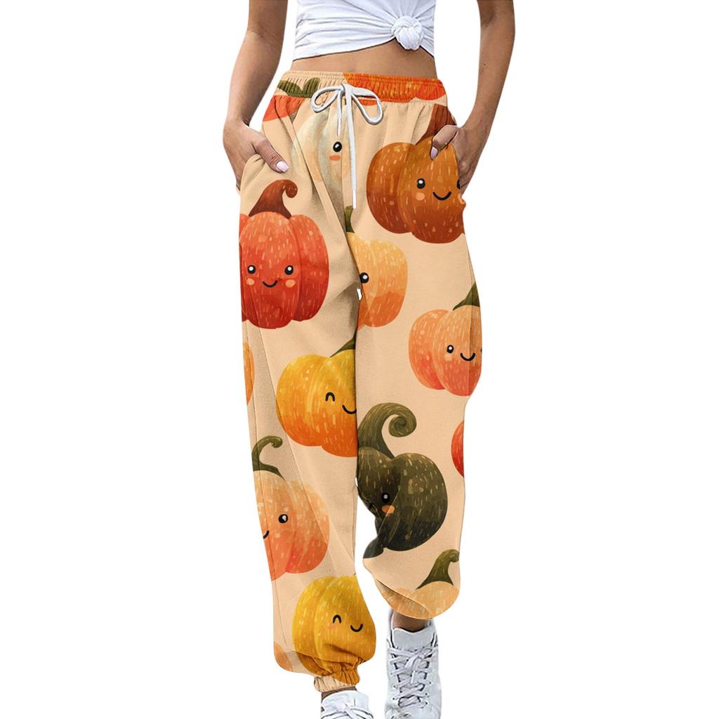 Dámské tepláky Elastický pas Stahovací šňůrka Ležérní kalhoty Hallowenský potisk Kalhoty s kapsami