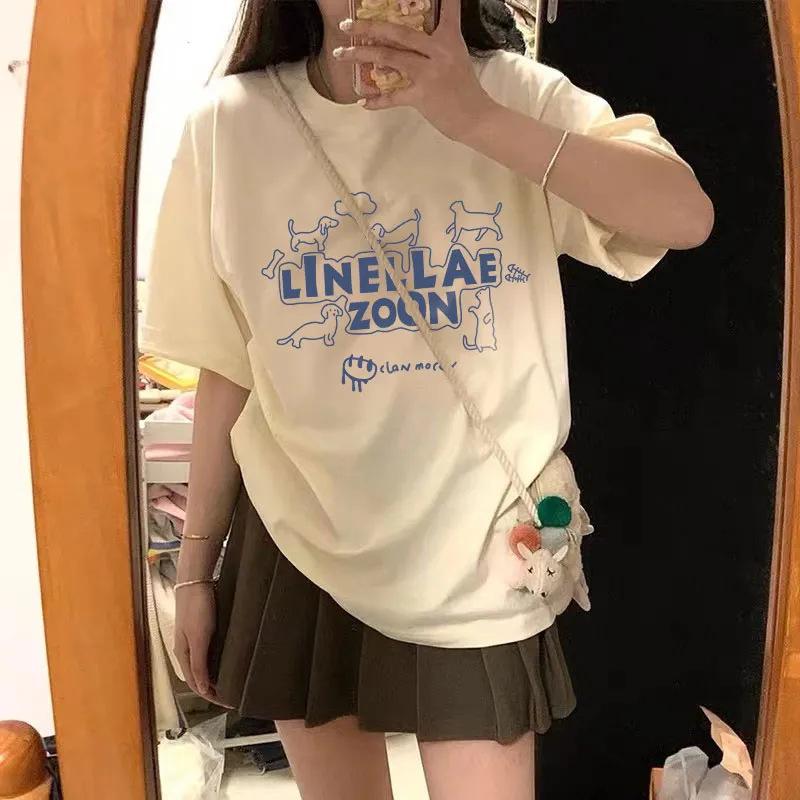 

Women s 2024 Pure Cotton Loose Fit Short Sleeve Printed T-shirt L (101-115jin)