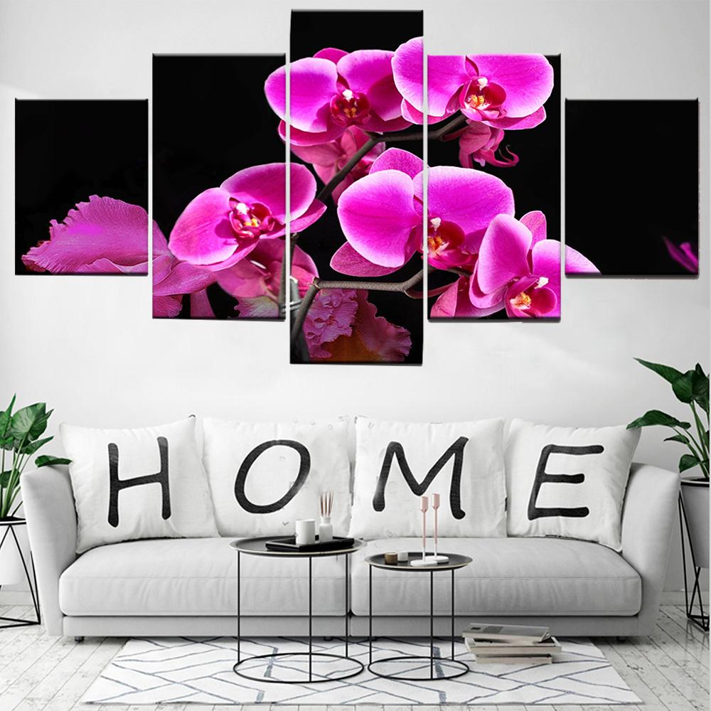 No Framed 5 Pieces Rose Red Orchids Cuadros Wall Art Canvas Posters Pictures Paintings Home Decor for Kids Living Room Bedroom