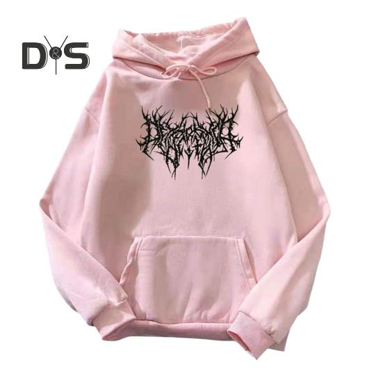 Fall Winter Unisex Hoodie Drawstring Elastic Cuff Thorn Print Thick Fleece Patch Pocket Loose Long Sleeves Pullover Warm Top