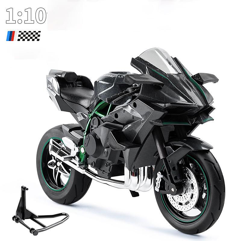 1/10 Kawasaki H2R Alloy Die Cast Motorcycle Model Vehicle Collection Sound and Light Off Road Autocycle Toys Car