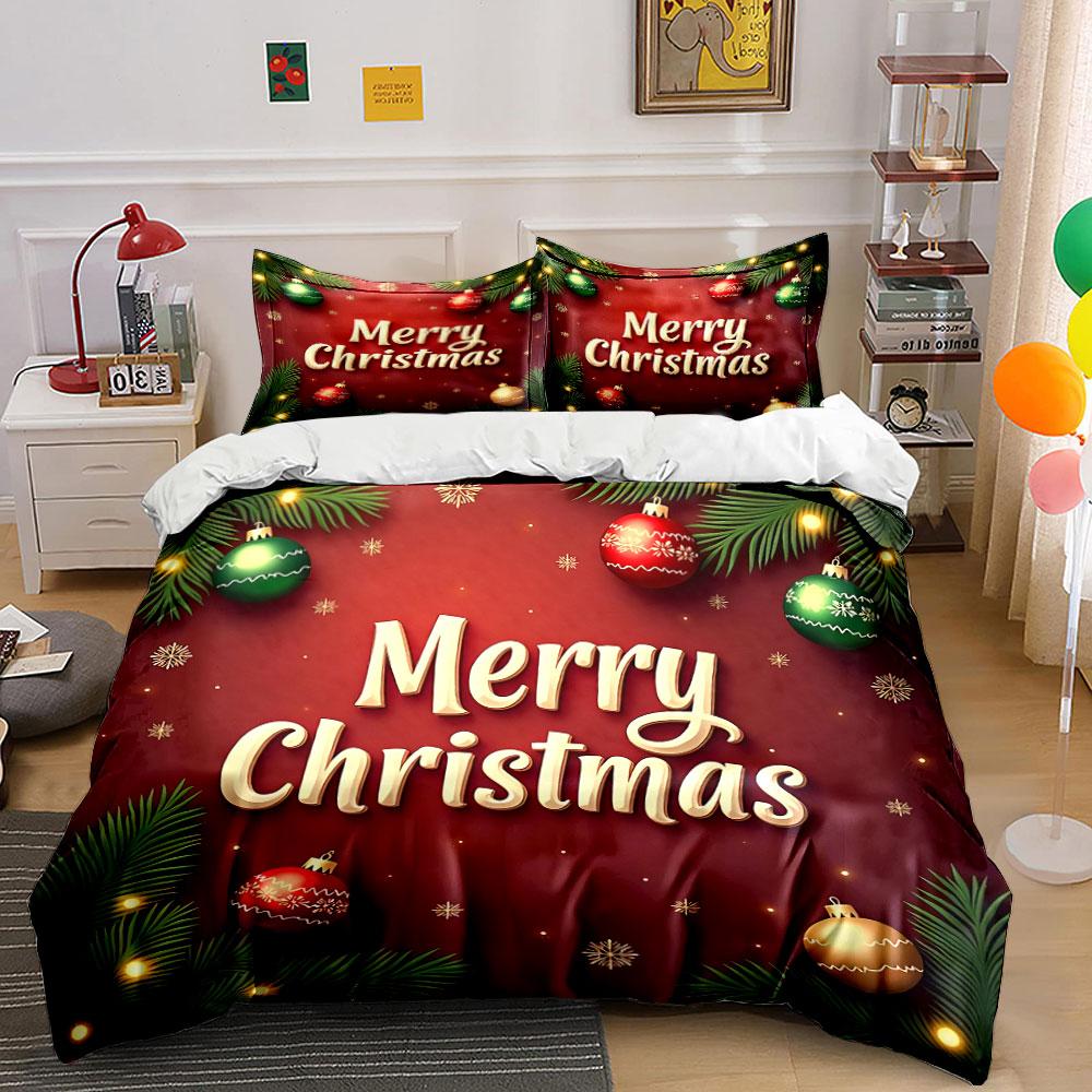 Merry Christmas Ornament Design Bedding Duvet Cover Set Duvet Cover Pillowcases (1*Duvet Cover 2*Pillowcases, Without Duvet Insert)