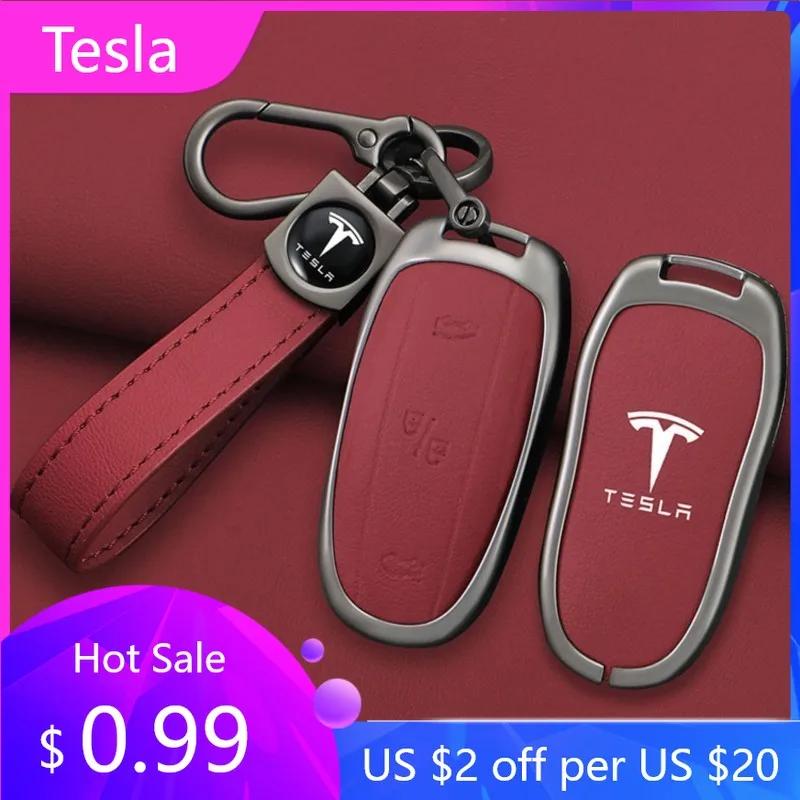 Samolepka na auto 2025 Nová Tesla Slitina zinku Kůže Klíčenka do auta Chytrý dálkový ovladač Pouzdro Kryt Taška Držák Pro Tesla Model X Model M Pro