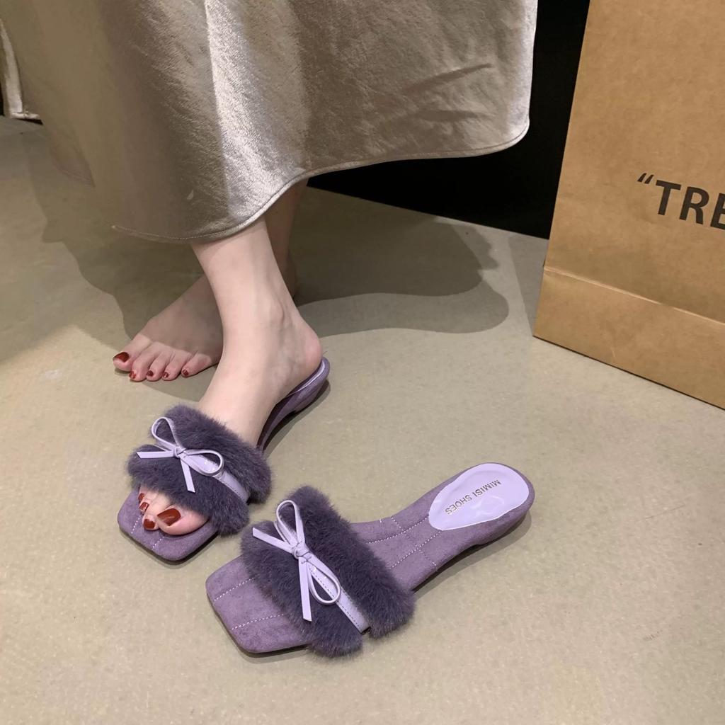 Women's Thi Bot Fur Slippers Indoor Outdoor Wear Autumn Winter Faionable Rabbit Fur Plu Slippers Casual