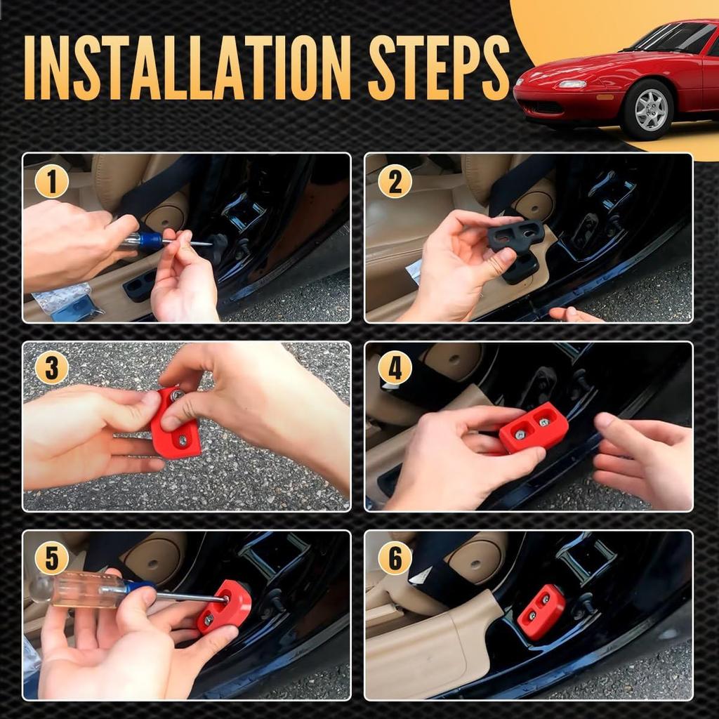 Canitu 2Pcs Red Door Lining Bushings Replacement,CNC Machined Door Bushing Kit Door Lining Bushings & Handling Replace Improves Stiffness for Mazda