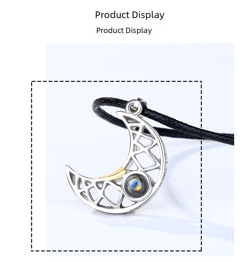 100 Languages Projection Stone Sun & Moon Couple Magnet Necklace Set