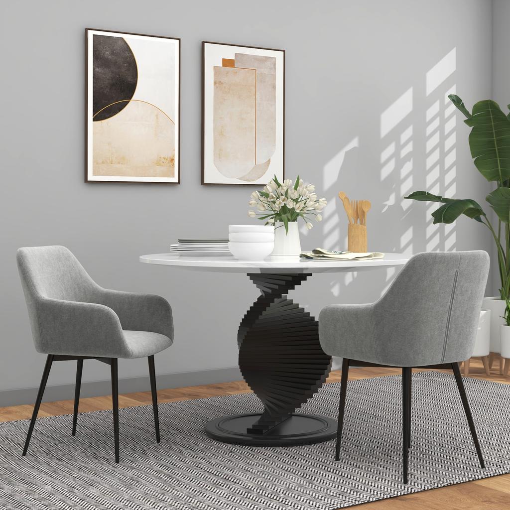 Set of 2 Nordic Dining Chairs Padded with Curved Armrests In Velvet-Effect Fabric, 54x57x80 Cm, Dark Grey