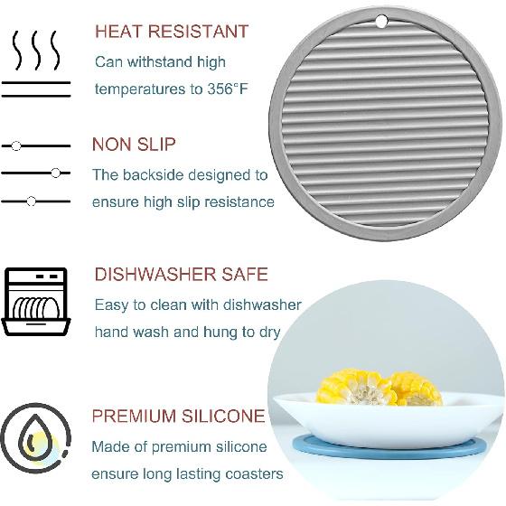 Large Silicone Coasters & Silicone Trivet Mats Kitchen Hot Pads Pot/Pan mat ,Set of 4 Big Coasters for Drinks,for Outdoor Table,Hot Dishes, Pots,