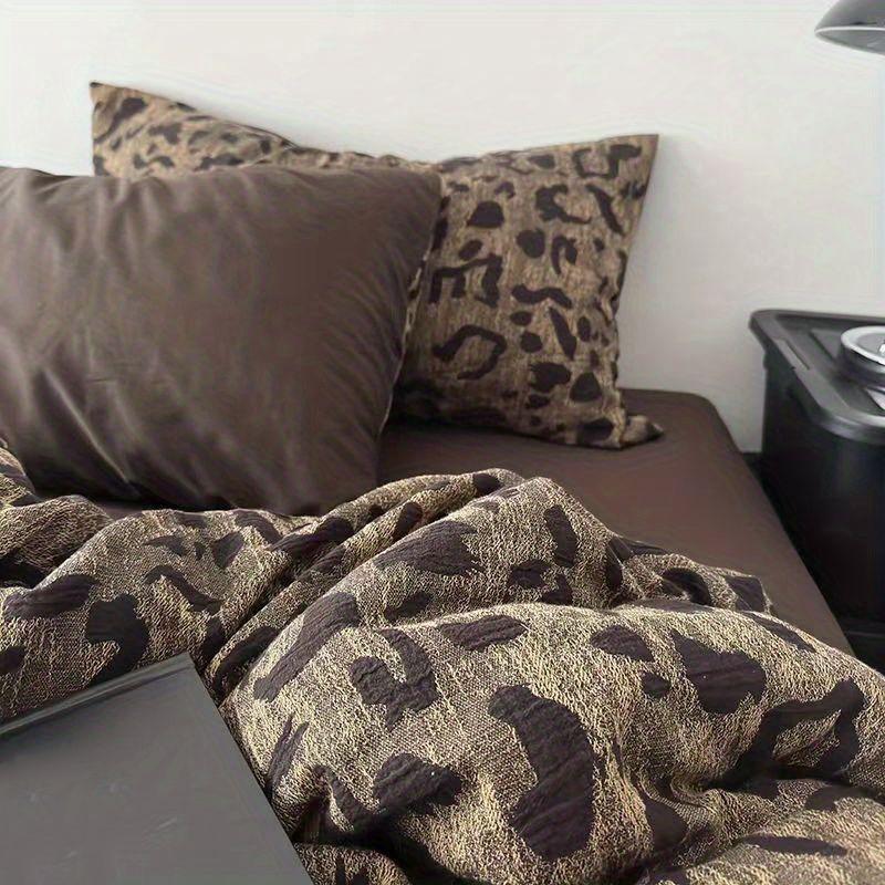 Leopardtrykk Vintage Vasket Bomull Laken Dynetrekk Firesett Student Enkelt Hybel Tredelt Sengetøysett