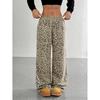 New Spring and Autumn Leopard Print Straight-line Casual Pants for Women with High Waist Loose Wide-leg Trousers