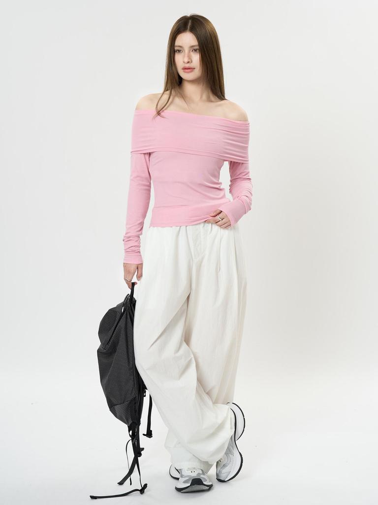 Louvre Spring Korean Style One-Shoulder Slim Fit Casual Top for Women