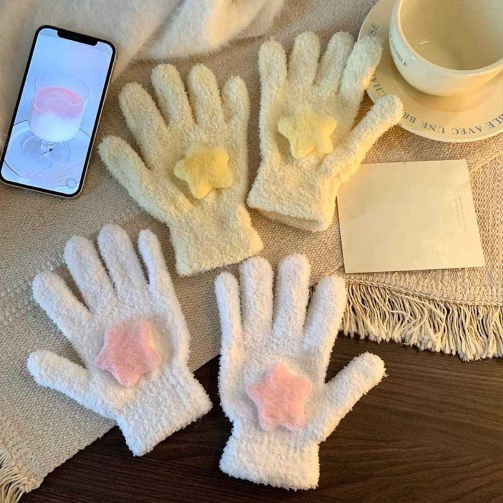 Cycling Coral Velvet Gloves Warmer Plush Gloves Cute Star Plush Gloves  Women