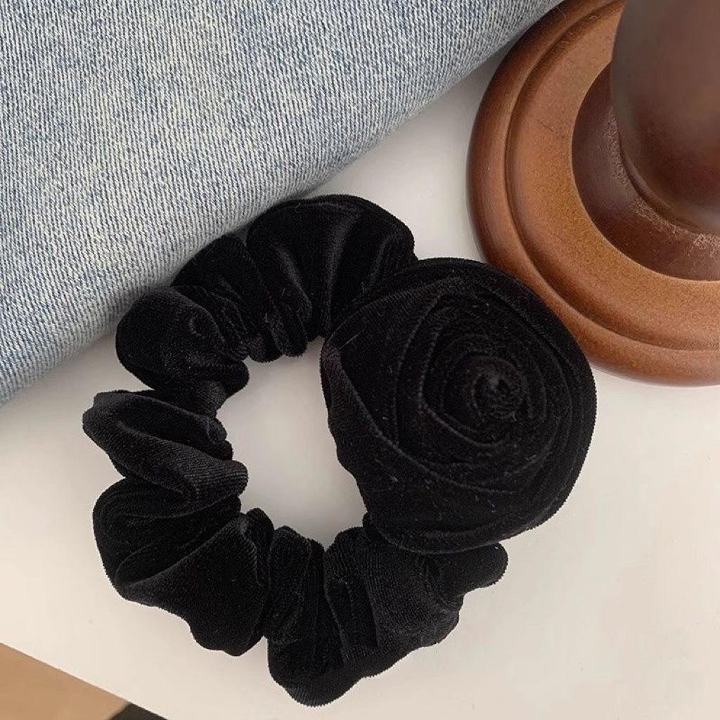 Velvet Floral Elastic Hair Tie Bun Ring - Korean Style for Women