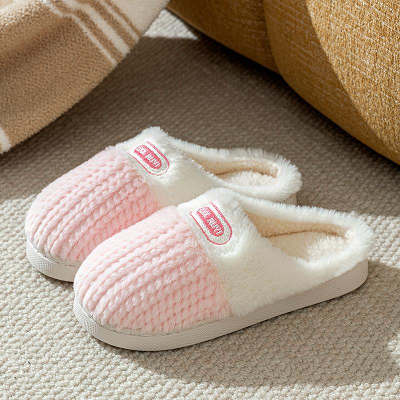Fleece warm thick-soled cotton slippers home slippers autumn and winter couple cotton mop fleece silent non-slip shoes