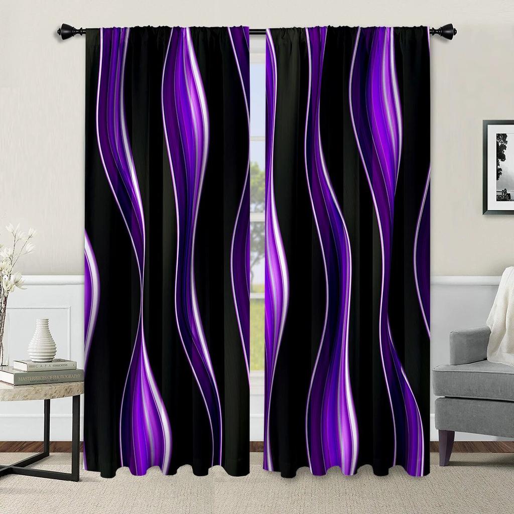Purple and black striped printed curtains, a light and comfortable decoration for the living room, bedroom and kitchen