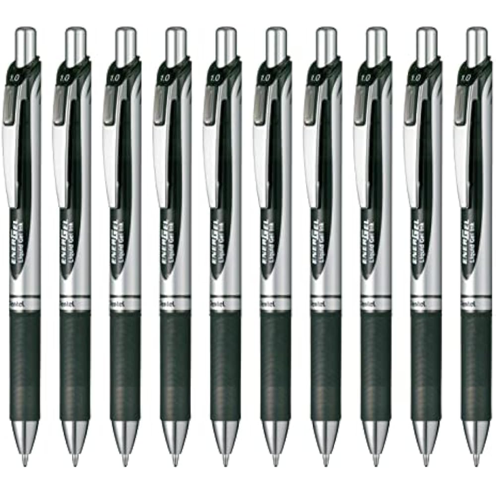 Pentel Ballpoint Pen Gel Ink Gel Knock Type 1.0mm Silver Shaft BL80-A Black 10pcs