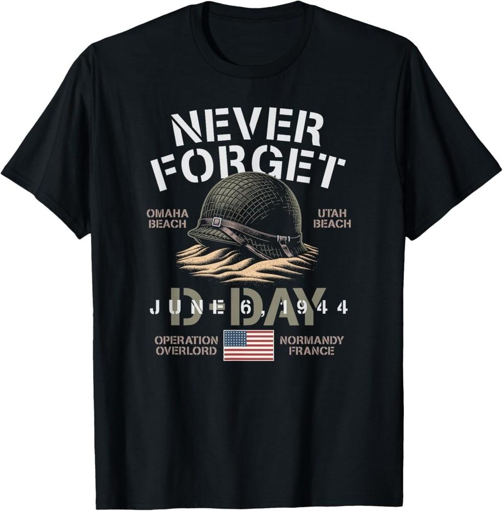 

Never Forget D-Day June 6, 1944 USA Omaha Utah Beach Helmet T-Shirt S