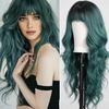 Cross-Border Water Wave Wigs European American Women's Fashionable Synthetic Hair Wig Brown Gradient Color Bangs Long Curly Hair