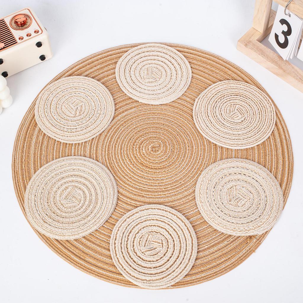 Japanese-Style Cross-Stitch Round Coaster, 11cm - Decorative Anti-Scald Heat Pad