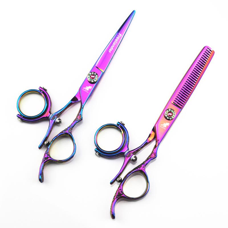 6.0 inch, plum blossom 720 degrees, rotating handle, color, flat scissors, thin scissors, hair scissors