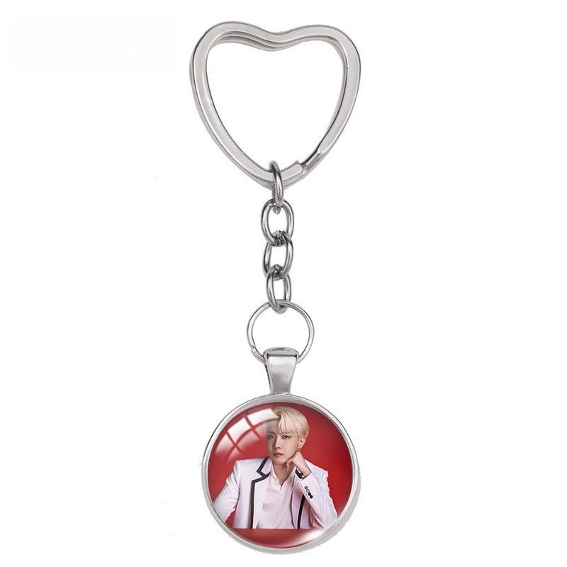 BTS Menber Photo Glass Dome Keychain, Heart Shaped Clasp Kpop Charm, Bangtan Boys ARMY Fans Bag Accessory