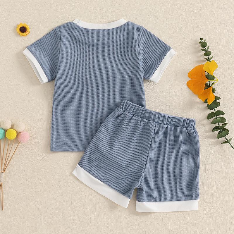 Toddler Girl Summer Waffled Clothes 3D Flower Short Sleeve Round Neck Tops Elastic Waist Shorts Children Outfit